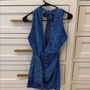 NBD Backless Blue Burn-out Velvet Animal Print Dress